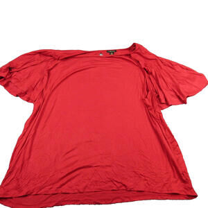 IMAN Red Flutter Sleeve Keyhole Neck Top Plus Size 2X Casual‎ Draping Style